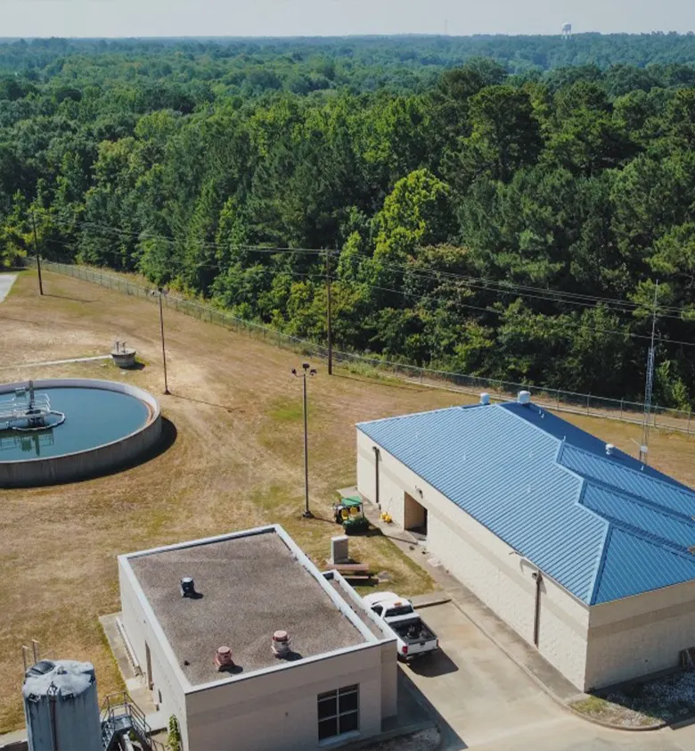 Blue metal roof at the Kilgore water treatment plant